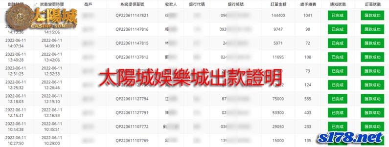 太陽城娛樂城出金紀錄證明圖